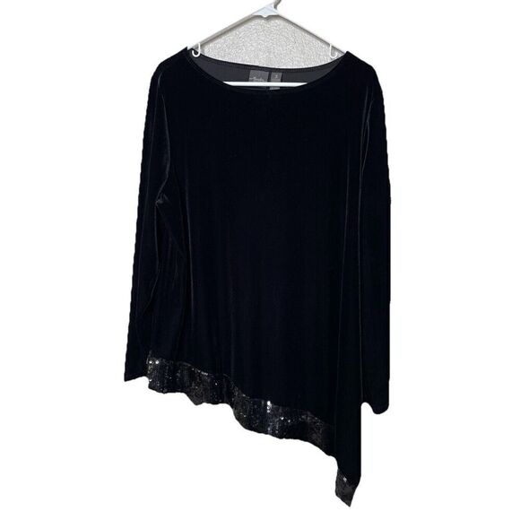 Chicos Travelers Collection Size 3 XL Velvet Top Sequins Asymetrical Stretch - Picture 1 of 8